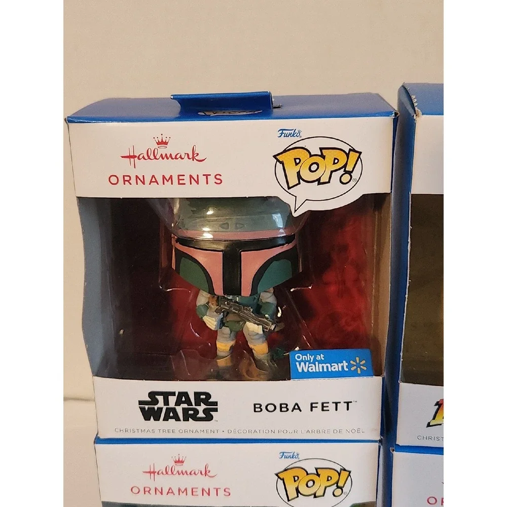 Hallmark Funko Pop Ornaments Indiana Jones(2)  Mr Monopoly Boba Fett 4 Total New